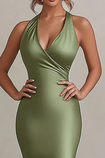 Green Halter Mermaid Long Formal Dress